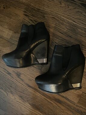Zara Black Wedge Ankle Boots with Silver Heel Accent